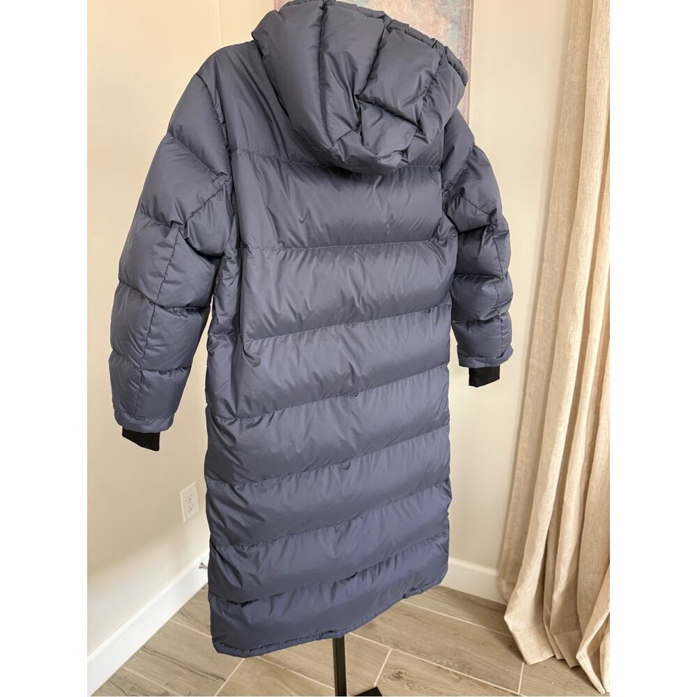 New Quince Responsible Down Long Puffer Coat Women Medium Storm Blue Hooded NWT - Picture 6 of 10